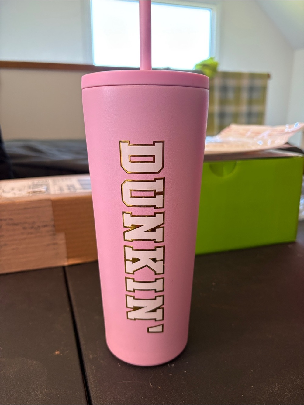 Pink Dunkin Insulated Tumbler with Straw - Matte Finish